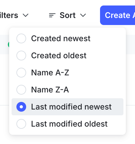 The "Sort" option on the configs list.
