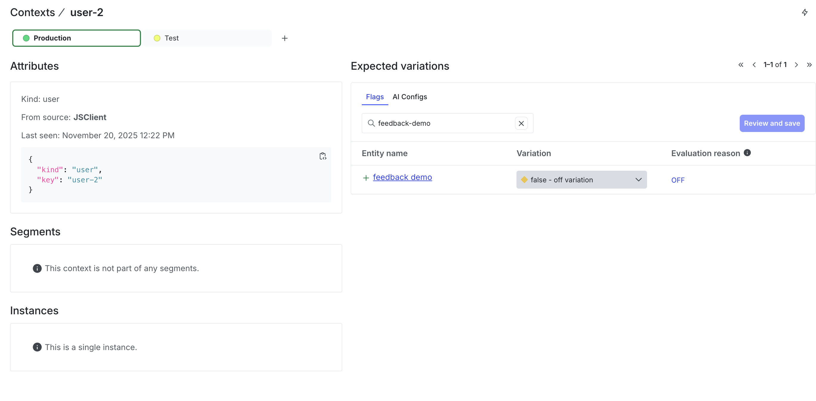 View the details for the user-2 context on the feedback
demo.