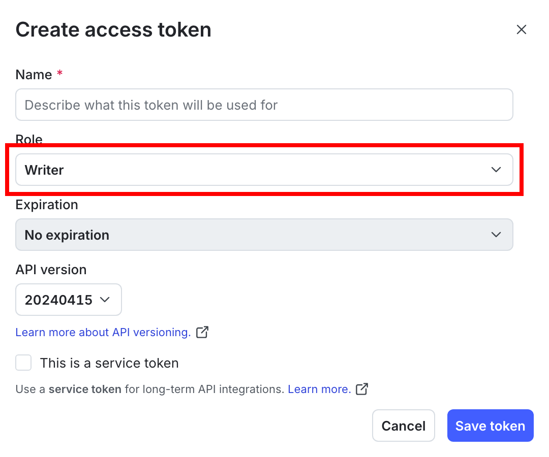An access token with the Writer role called out.