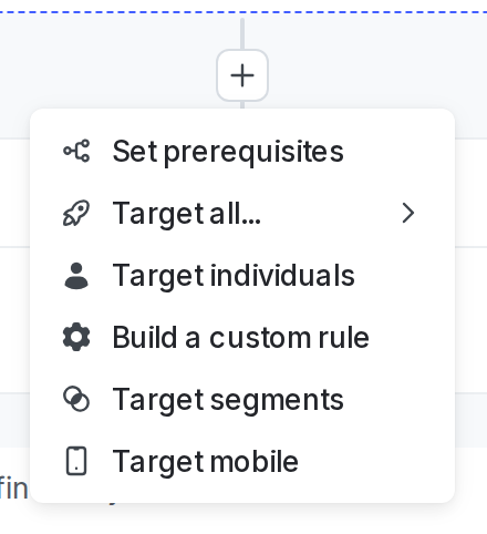 The dropdown menu to add a custom rule to a feature flag.