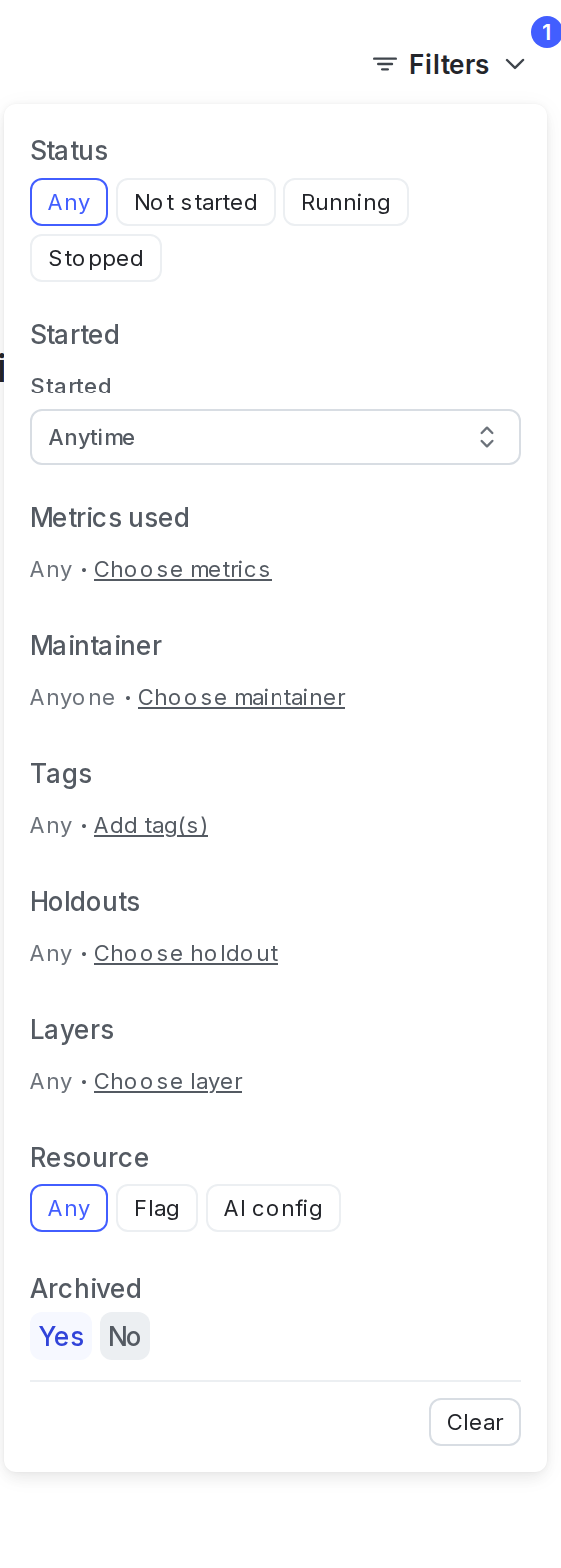 The "View archived experiments" option on the Experiments list.