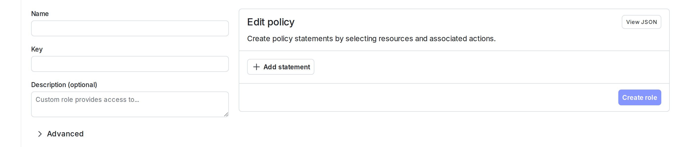 The New role page.