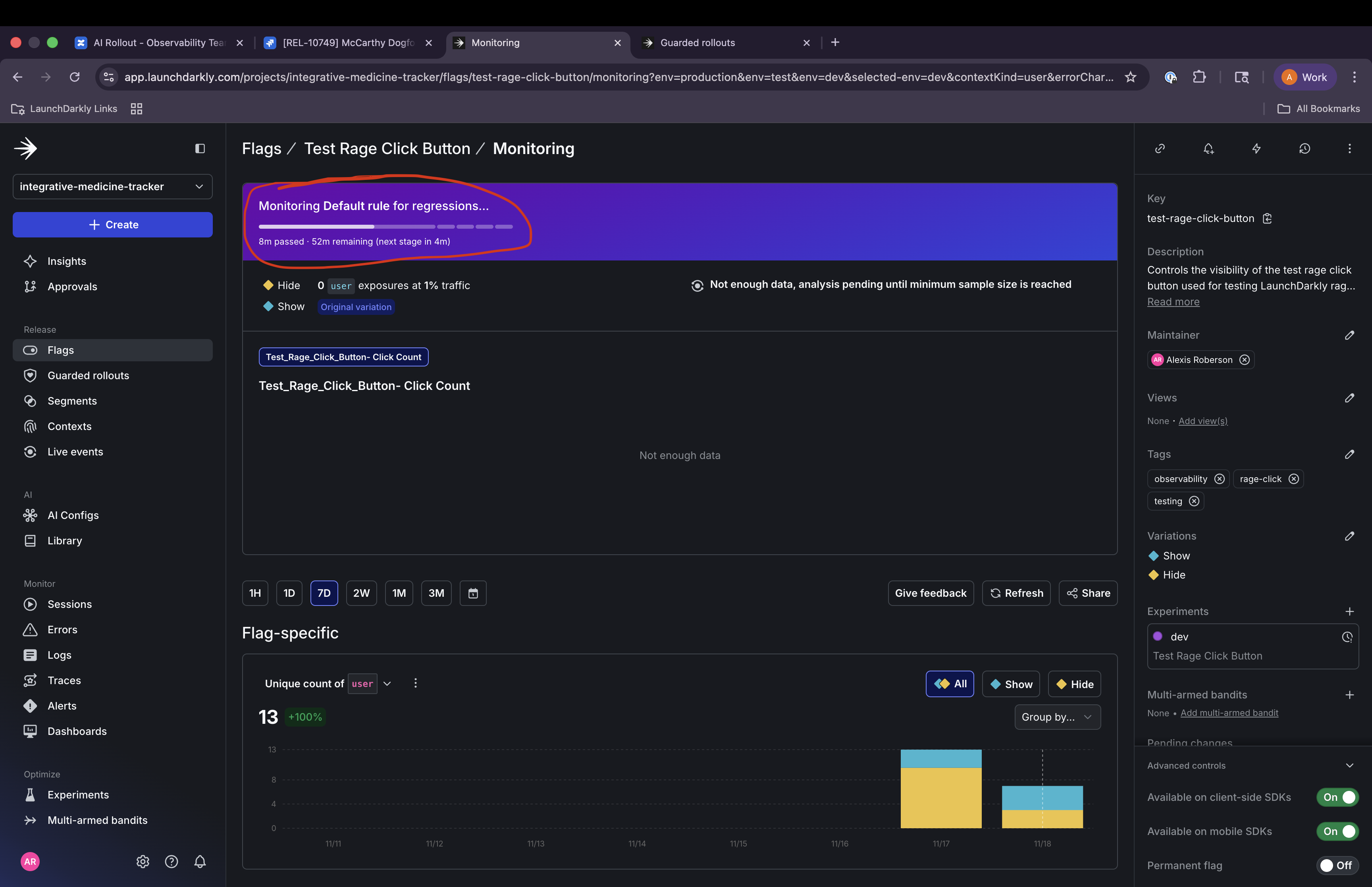 Dashboard with Guarded rollout monitoring tab.