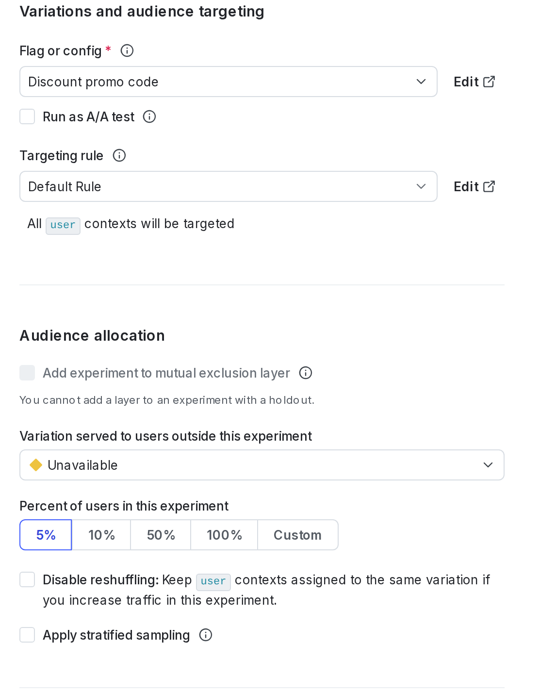 The "Audience allocation" section of an experiment.