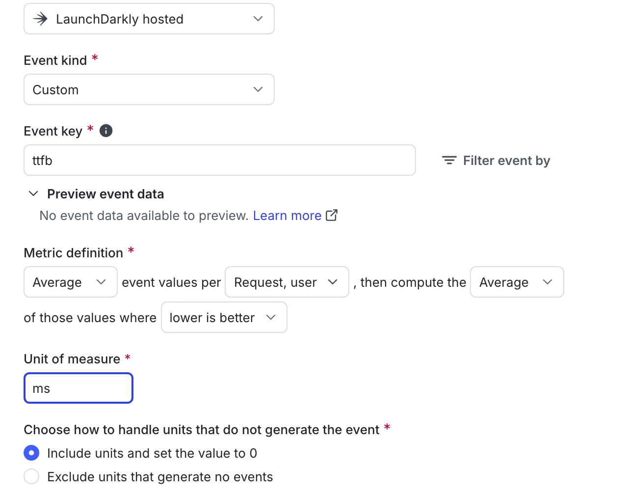 The "Create metric" dialog for a secondary custom numeric metric.