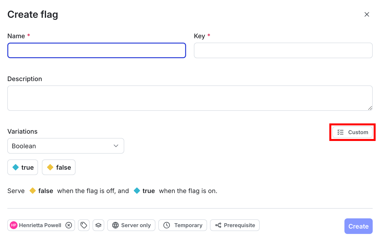 The template menu in the flag creation dialog.