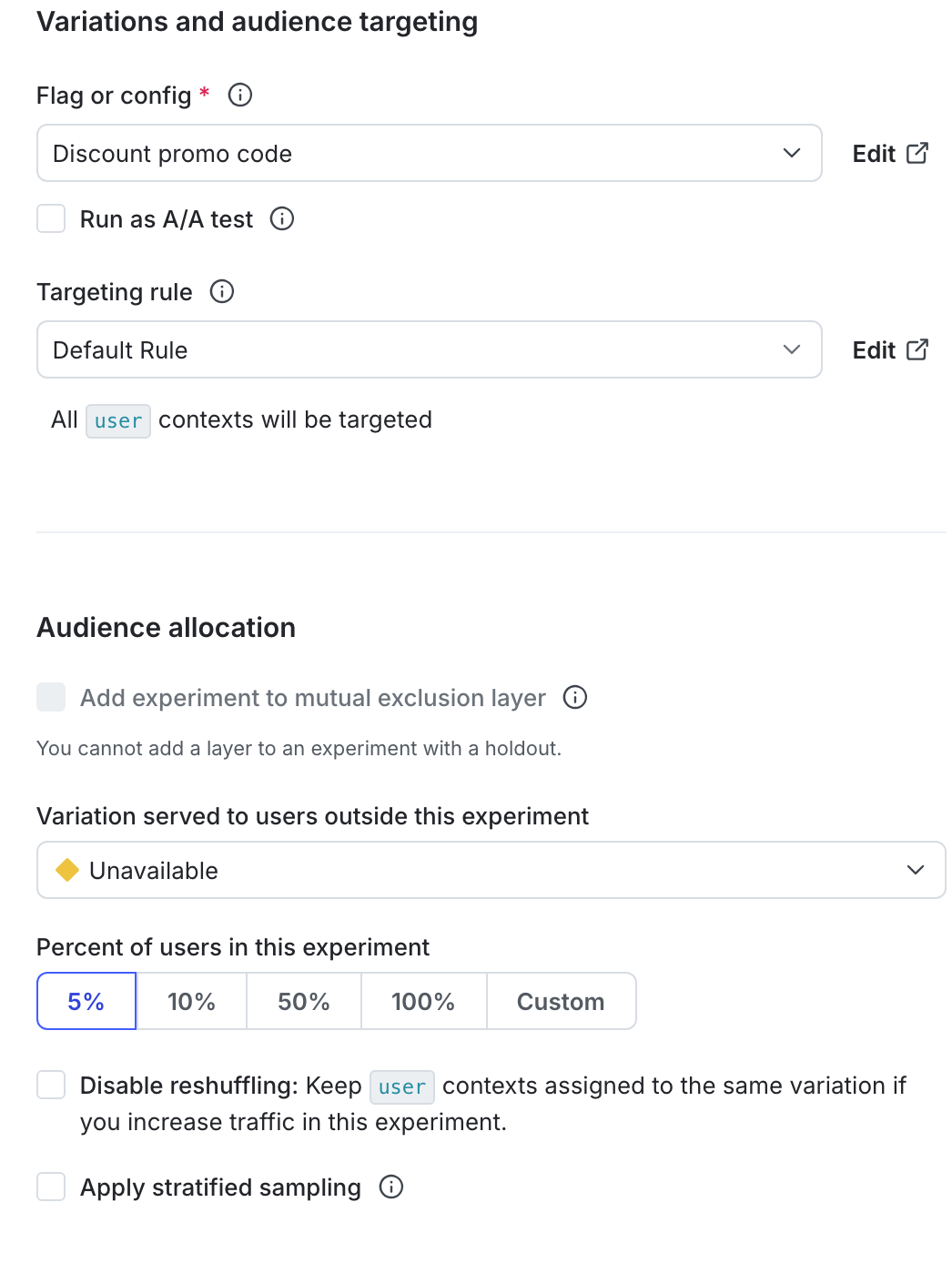 The "Audience targeting" section of a MAB.