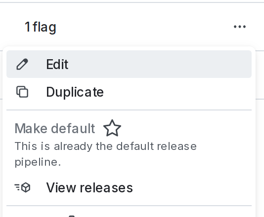A release pipeline's overflow menu with the "Make default" option called out.