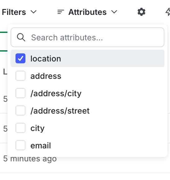 The "Attributes" menu on the "Contexts" list.