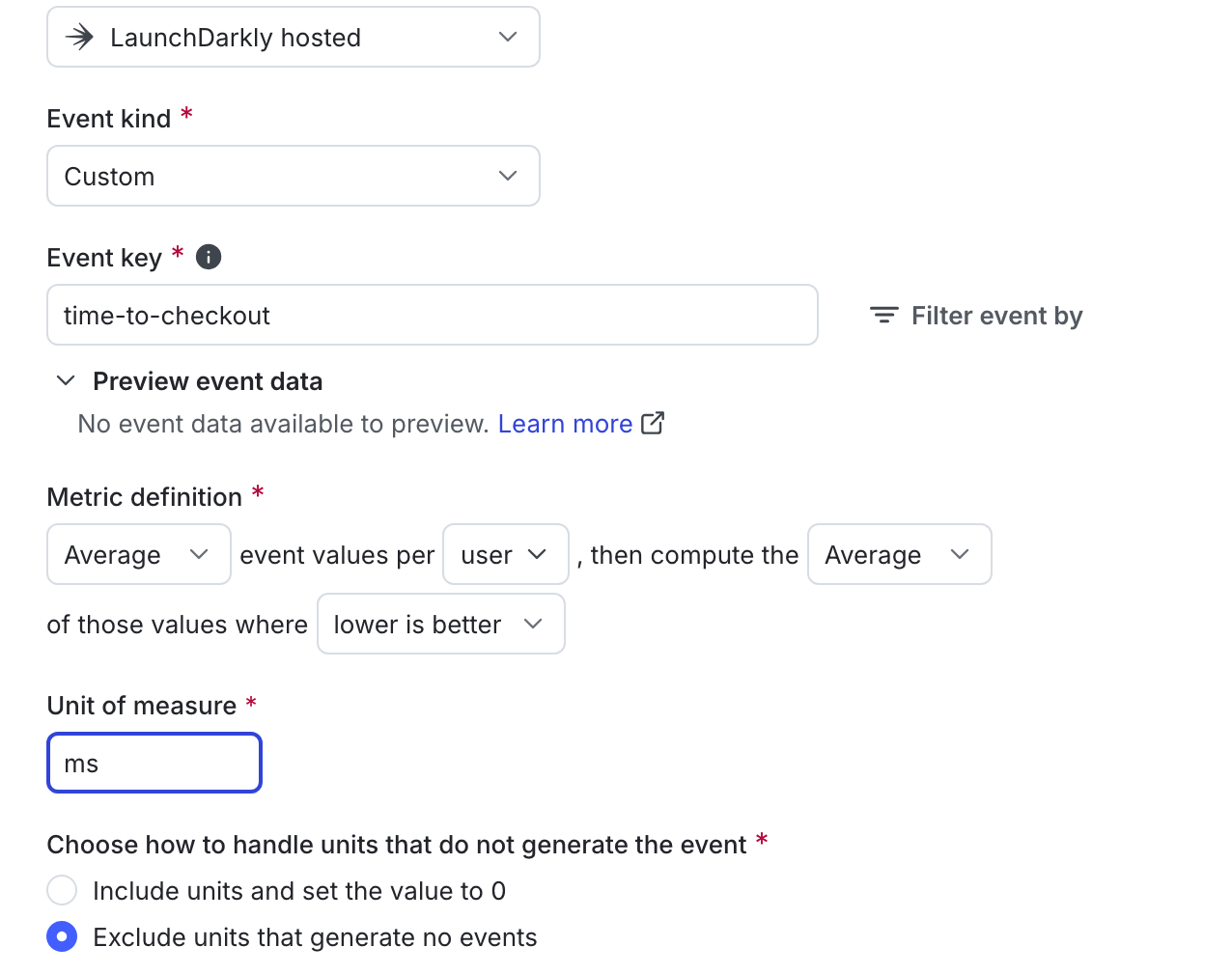 The "Metric definition" section for a custom numeric metric.