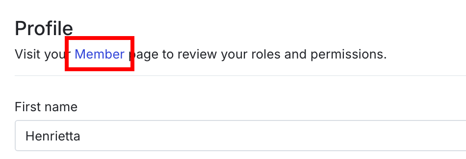 The "My profile" section with the "Member" link called out.