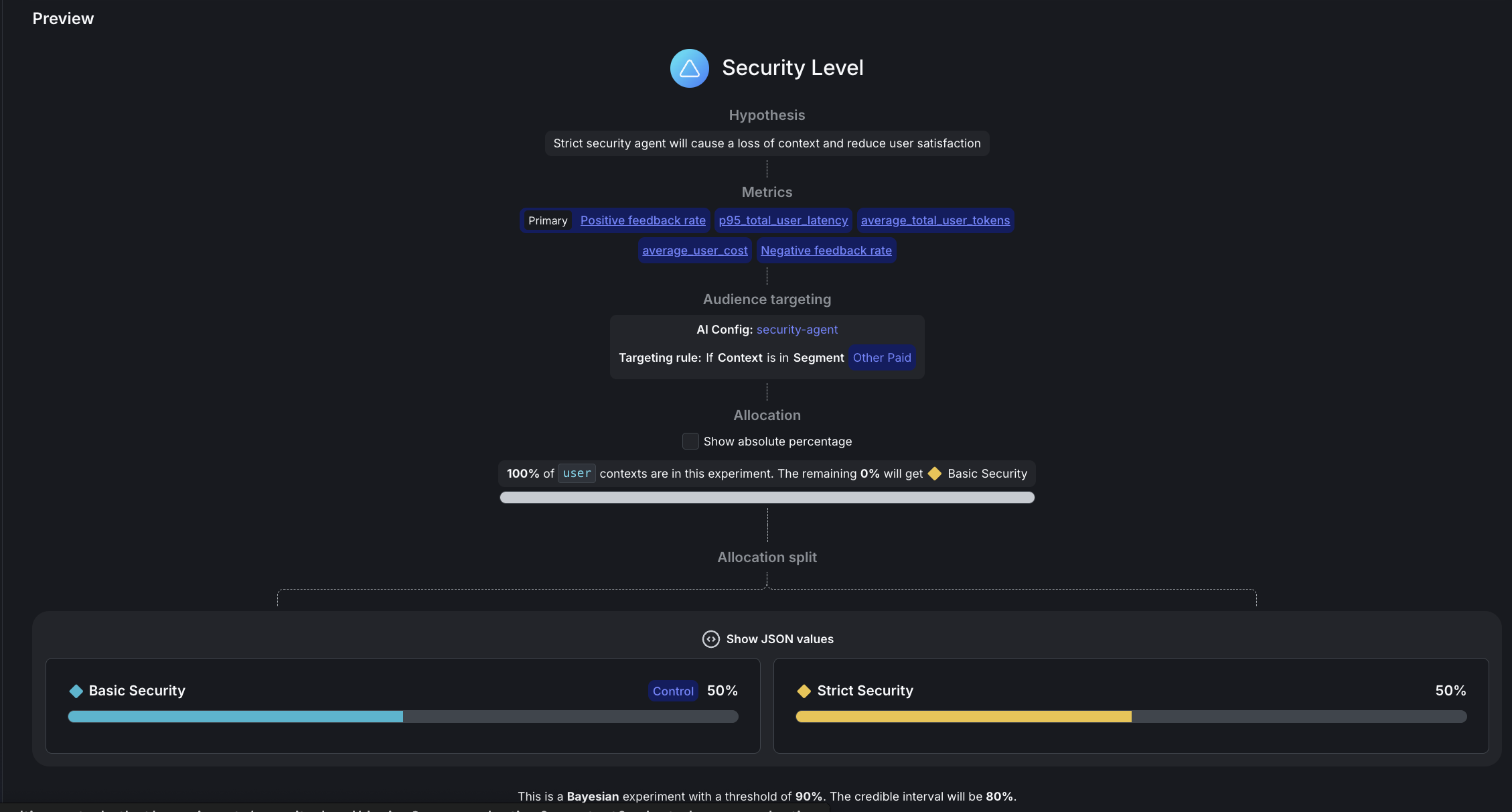 Security agent experiment configuration
