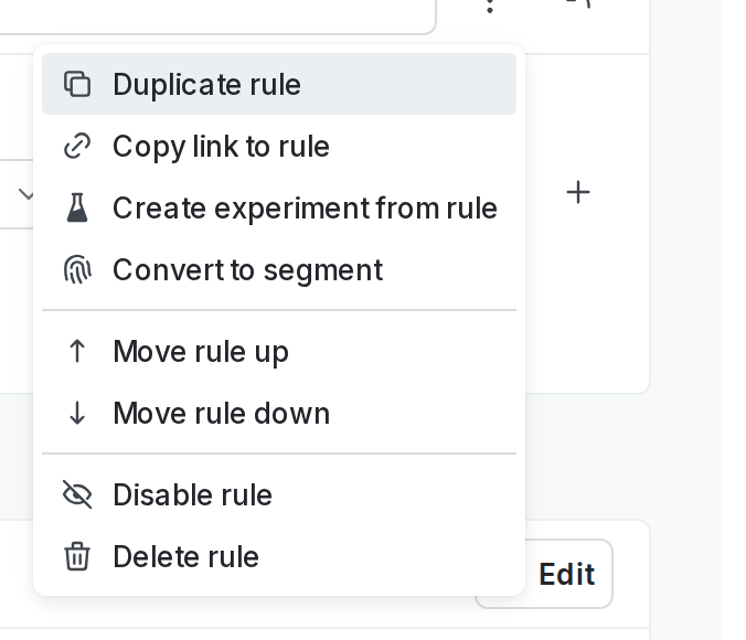 A feature flag's "Duplicate rule" option.