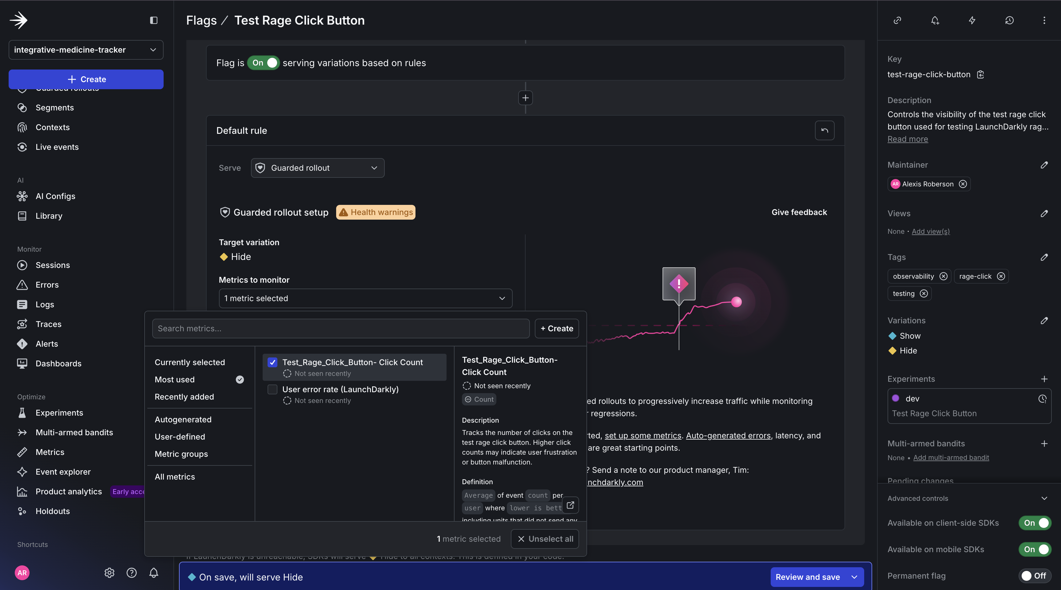 Assign newly created custom metric for Guarded rollout.