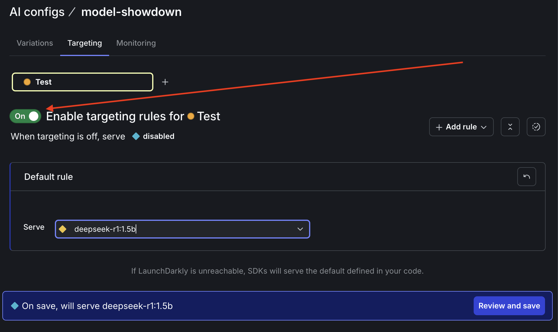 How to target and serve config variations in the LaunchDarkly UI.