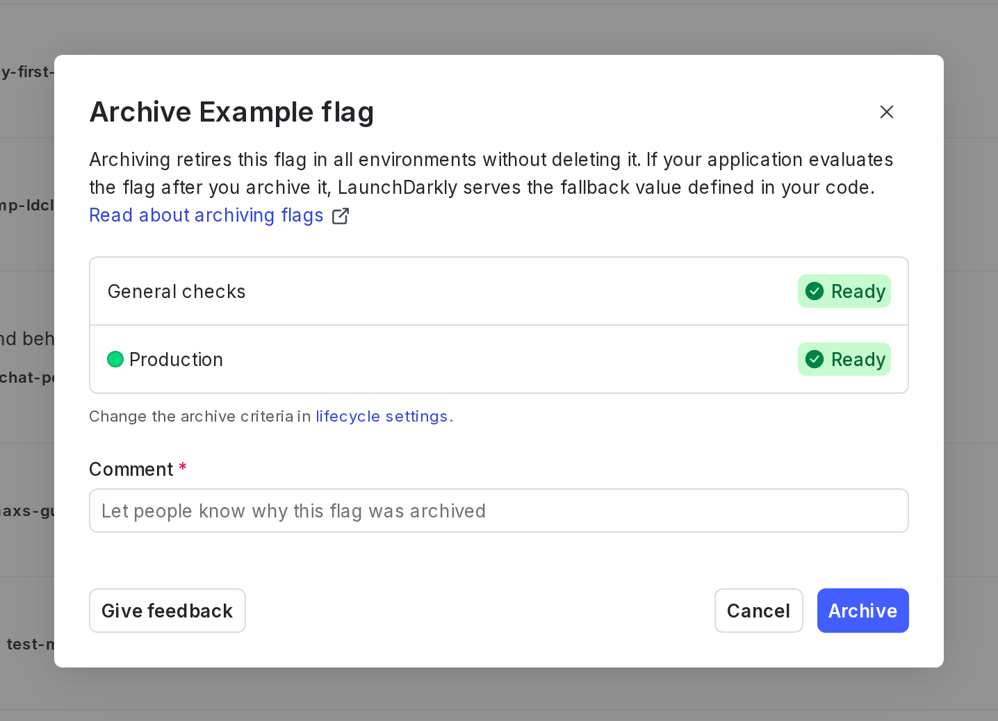The "Ready to archive" dialog.