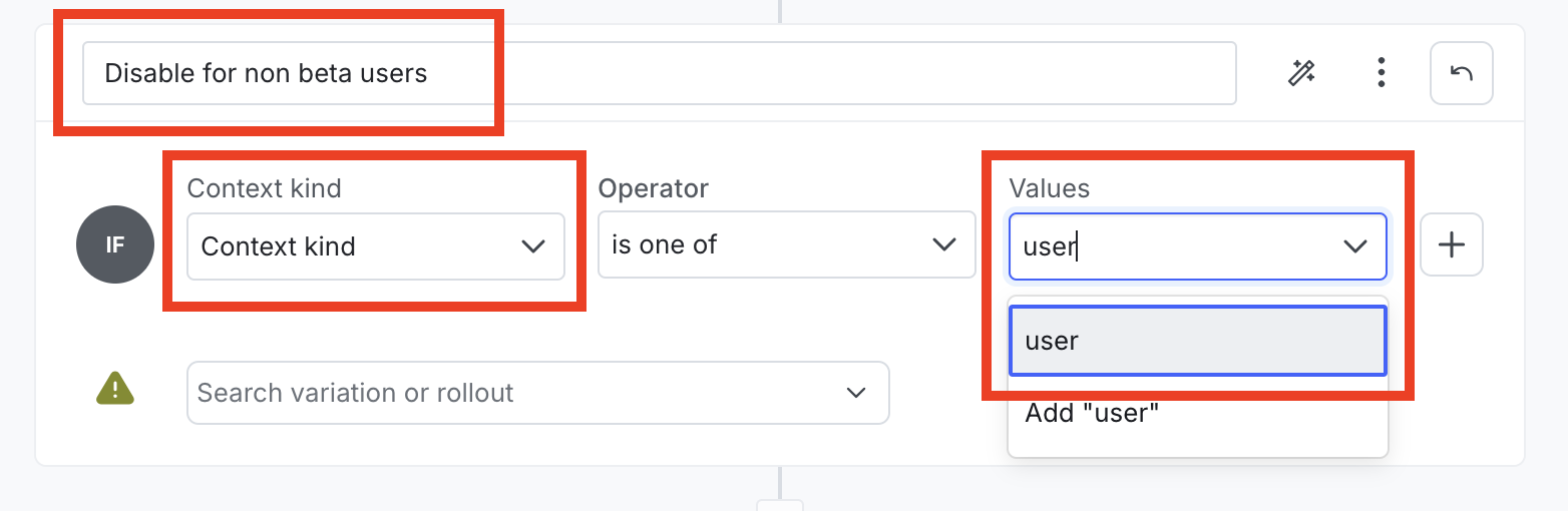 The menu to target a specific context kind called 'user'.