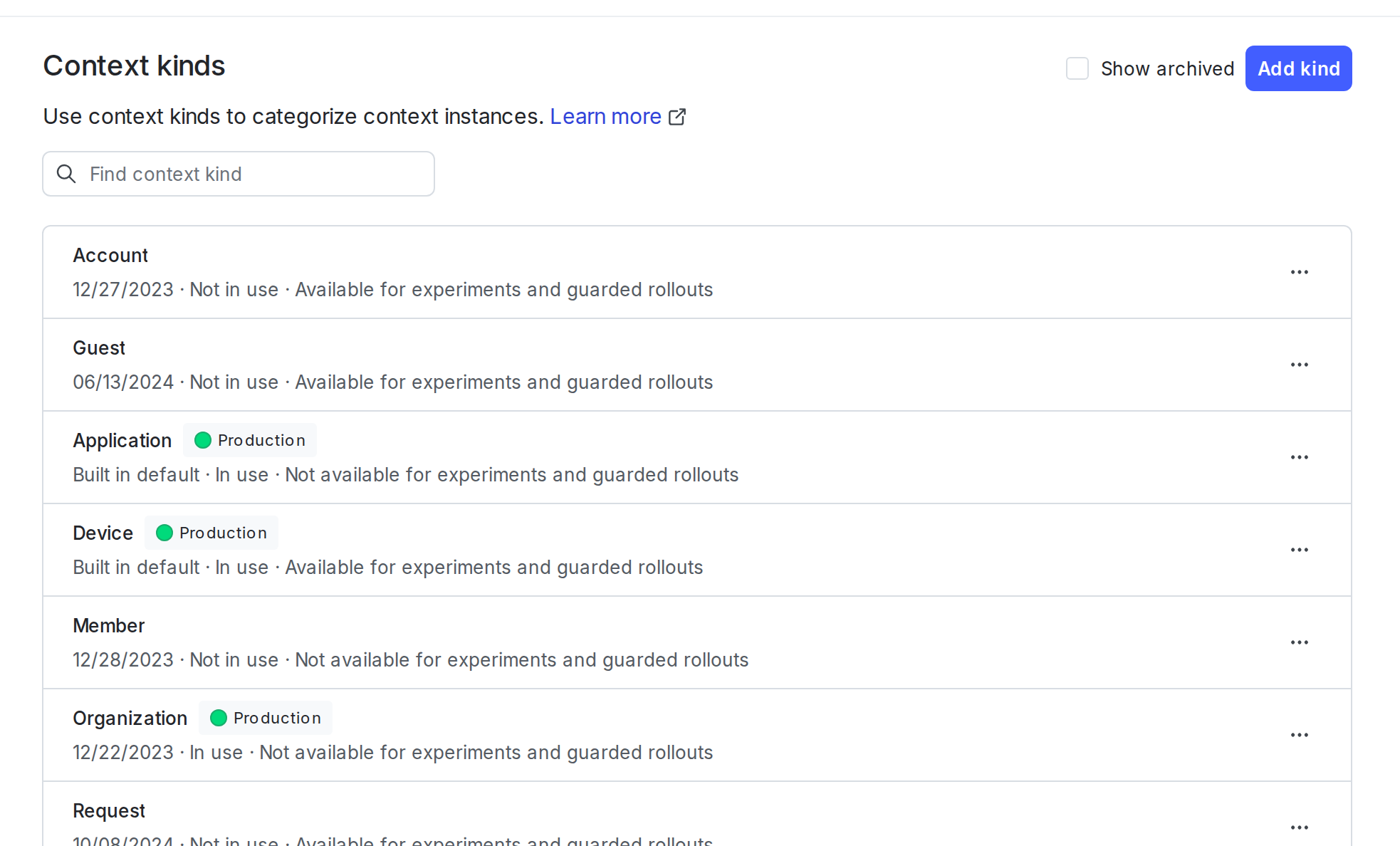 The context kinds list.