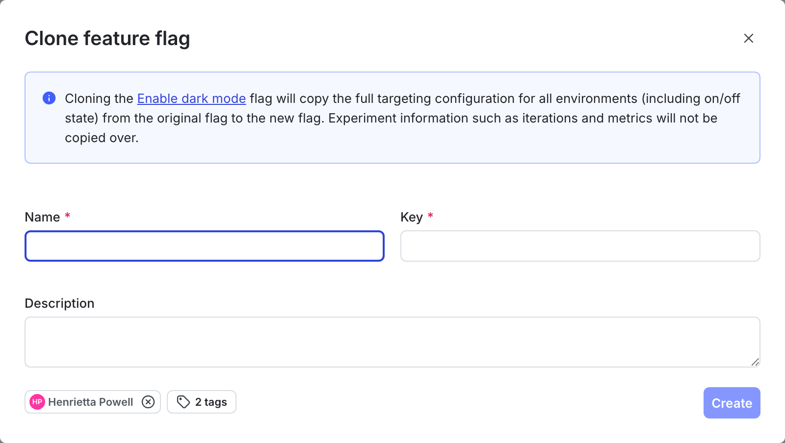 The "Clone feature flag" dialog.