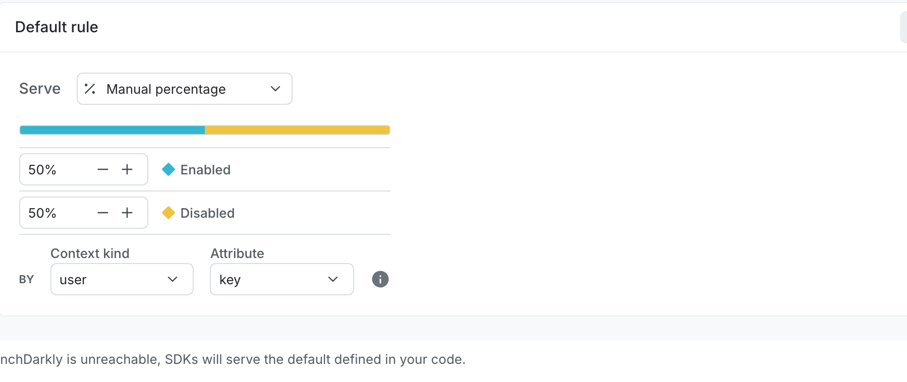 A 50/50 percentage rollout for a boolean flag.