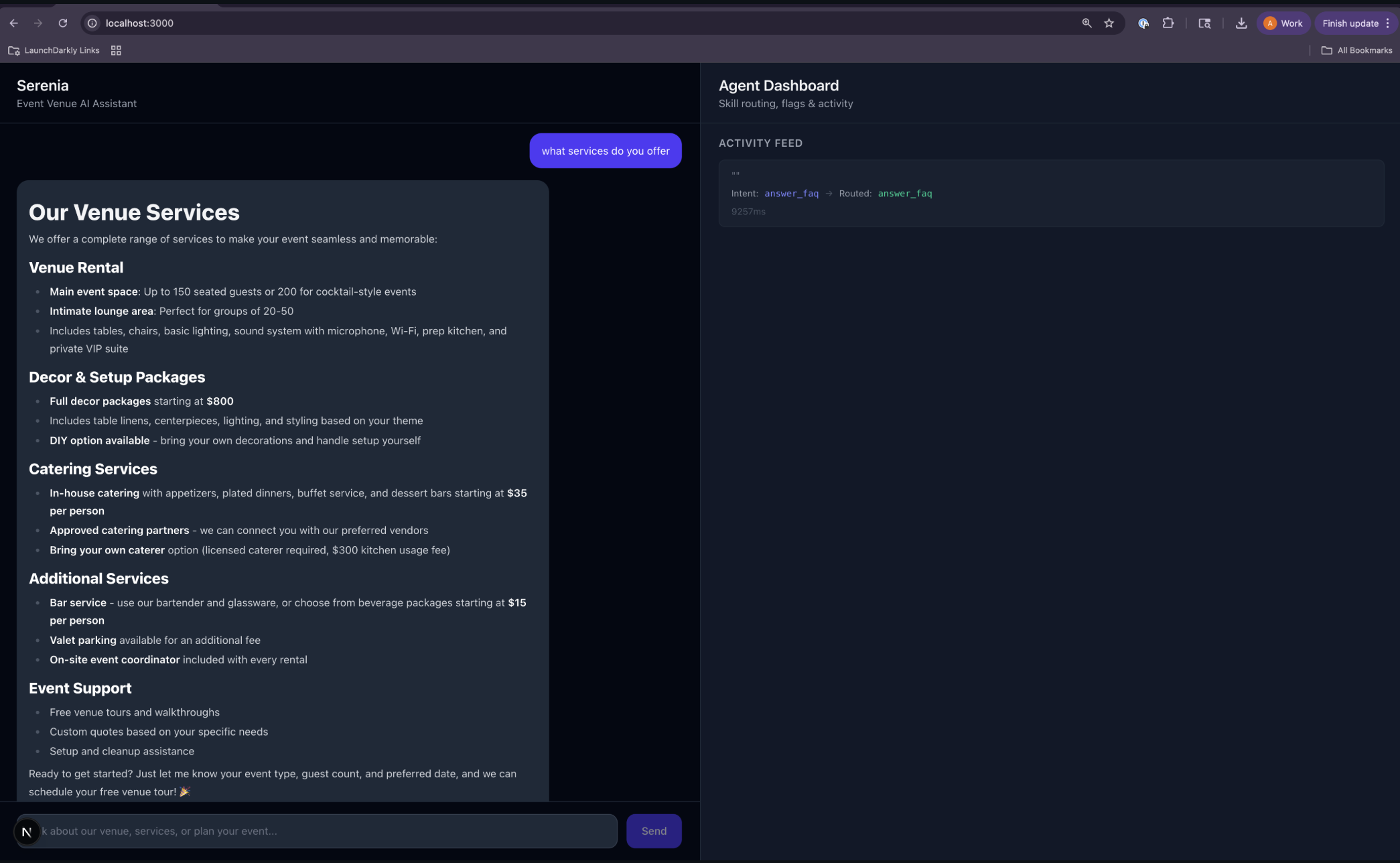 The Serenia AI assistant UI.