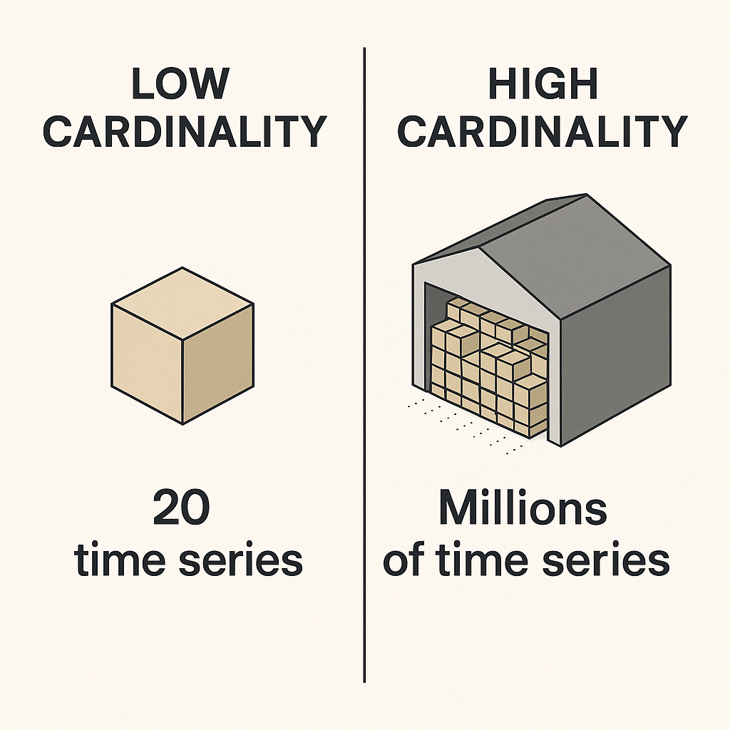 Low cardinality vs high cardinality with time series data.