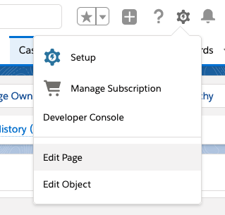 The gear icon menu with "Edit page" selected.
