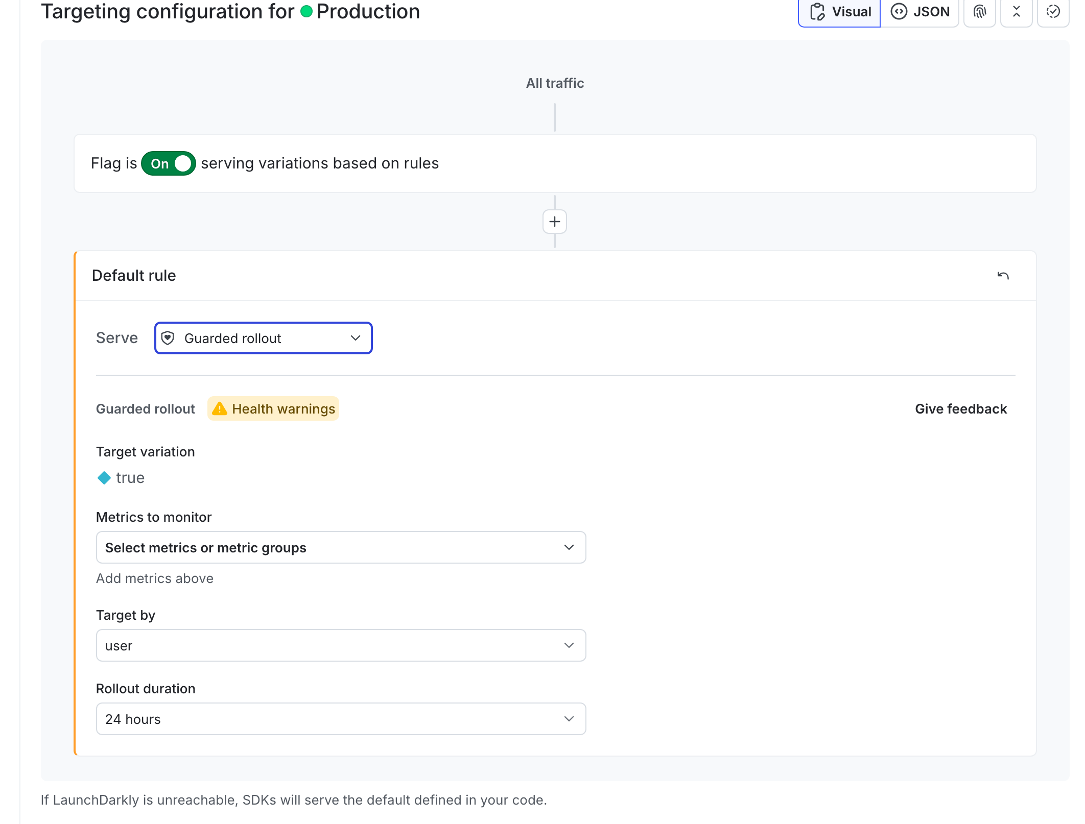 The guarded rollout configuration options in the "Targeting" tab.