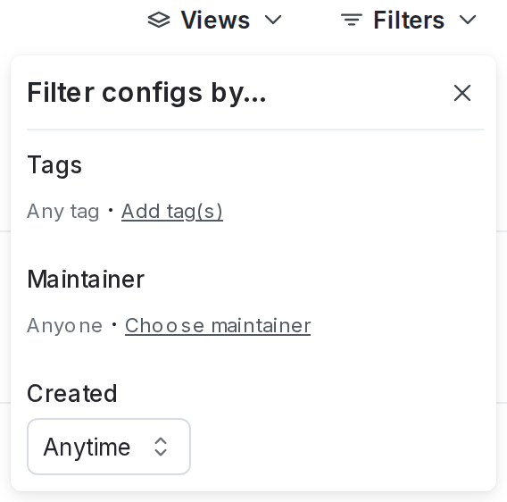 The filter menu for project-wide config attributes.