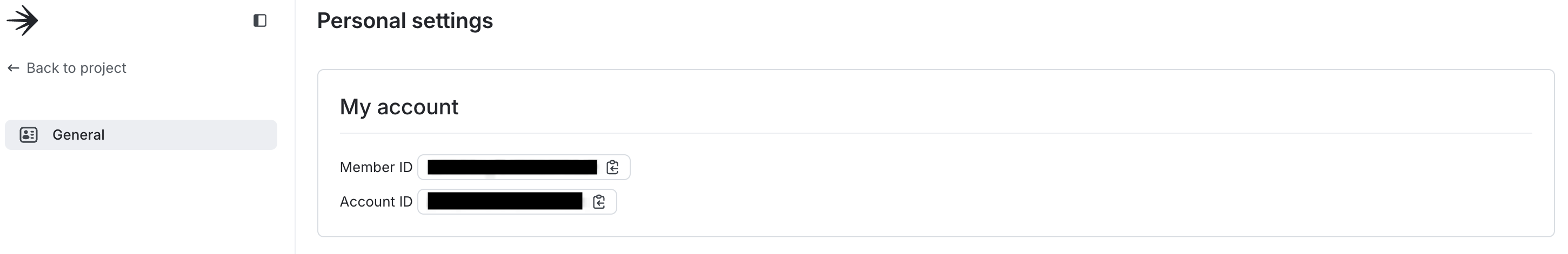 Member ID and account ID in personal settings.