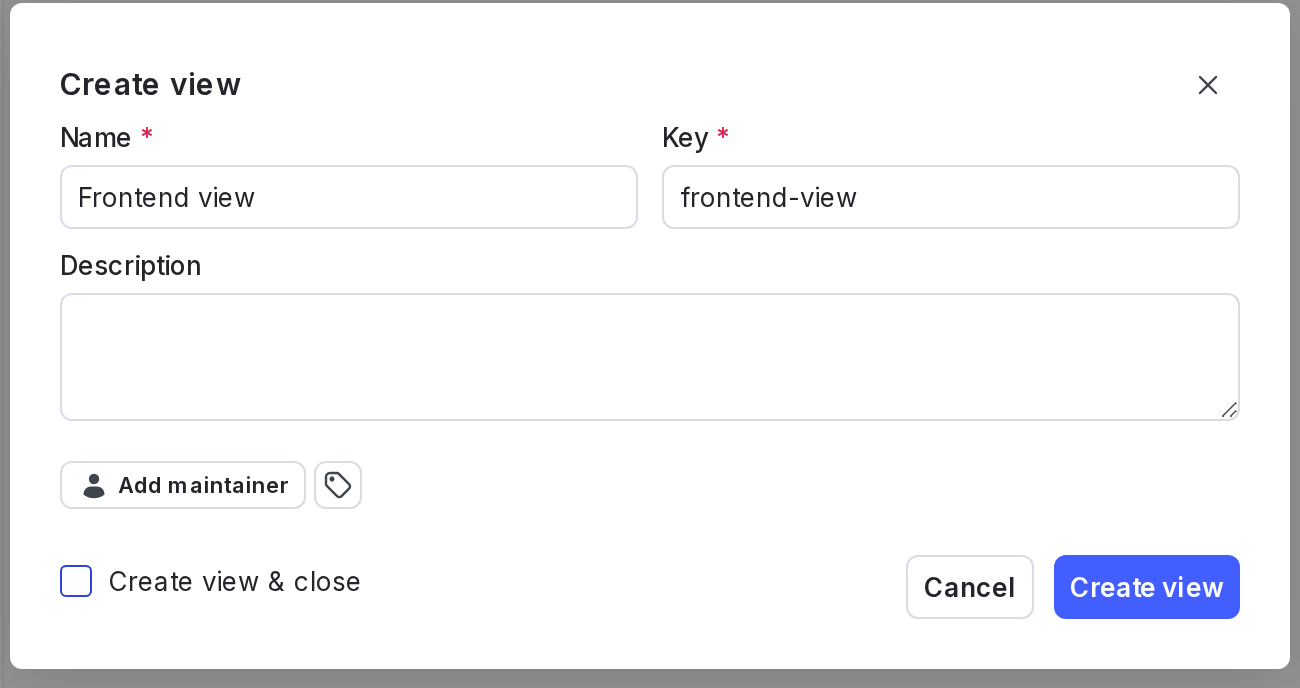 The "Create view" dialog.