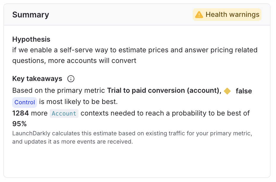 The Summary section of an experiment's results page.