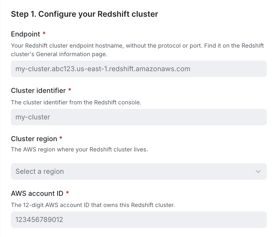 The Redshift cluster configuration section in LaunchDarkly.