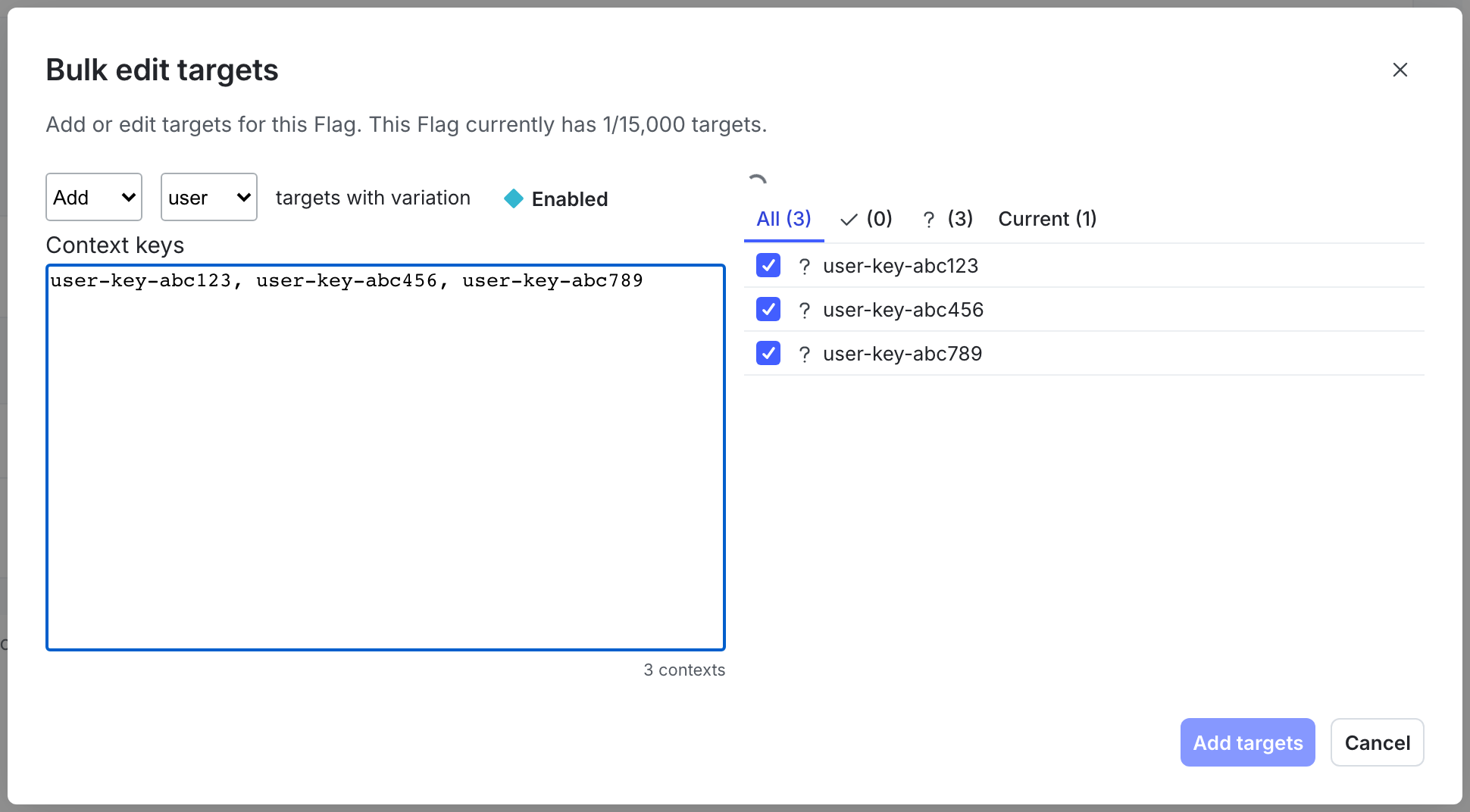The "Bulk editing" dialog.