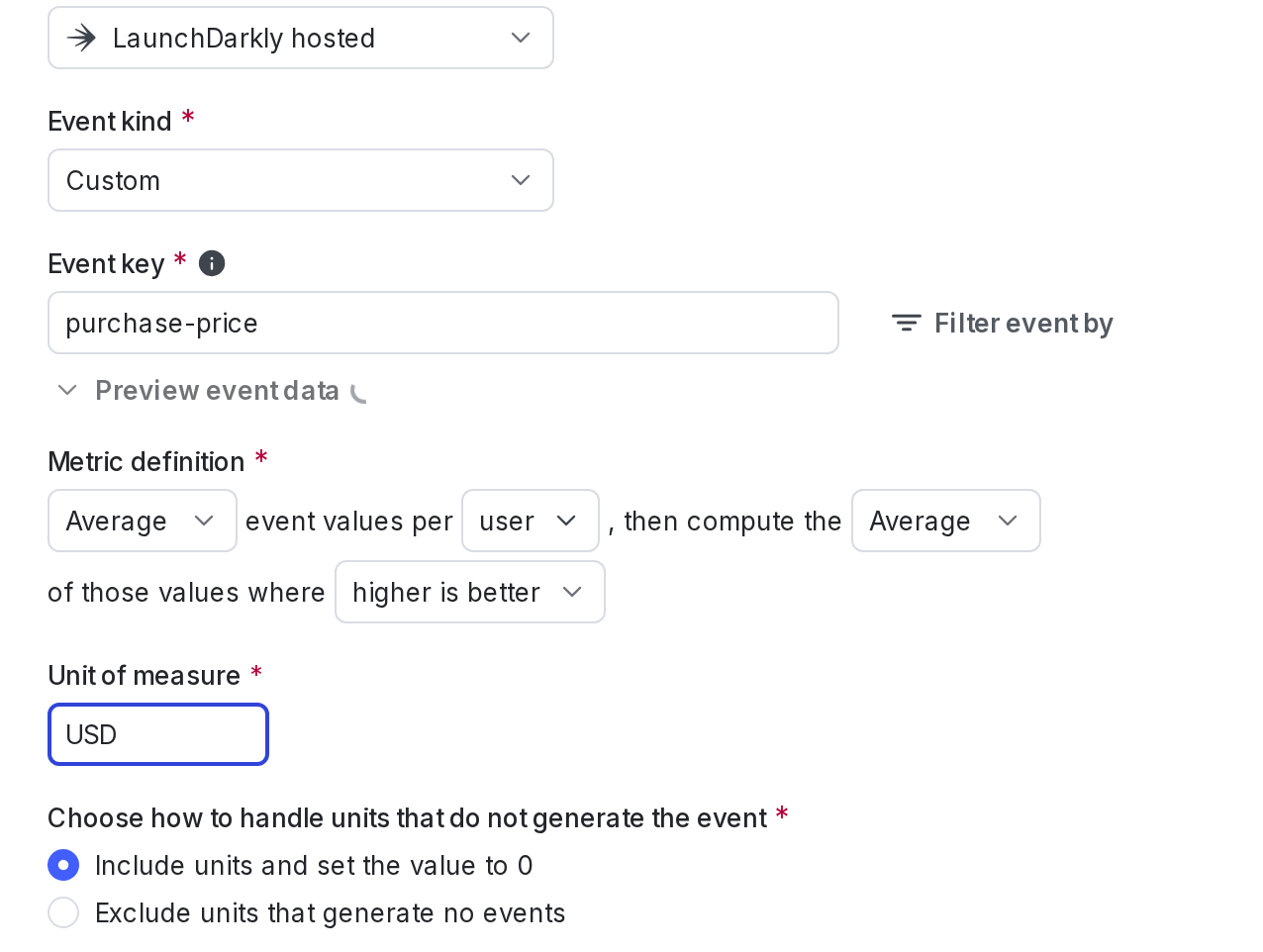 The metric creation dialog.