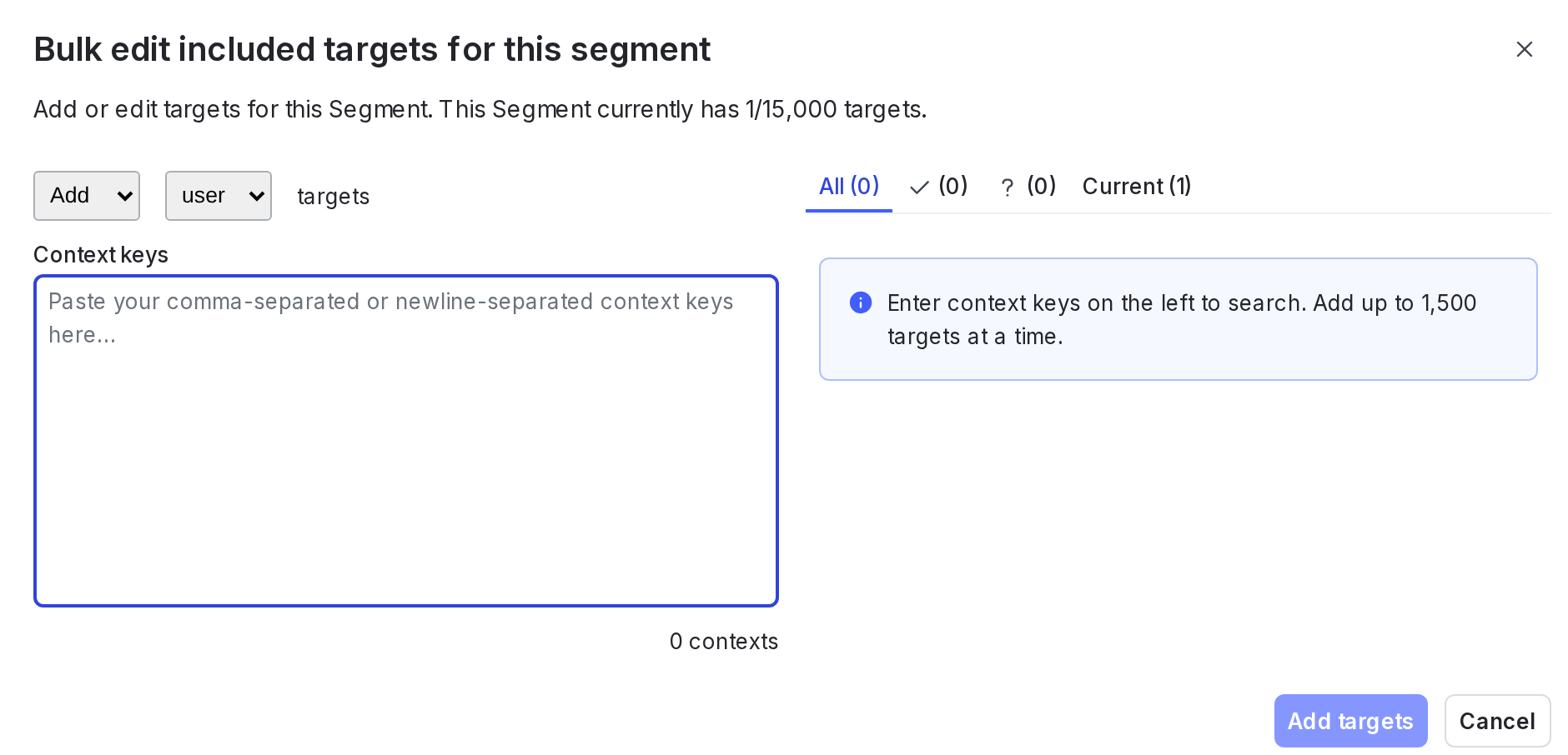 The "Bulk edit targets for this segment" dialog.