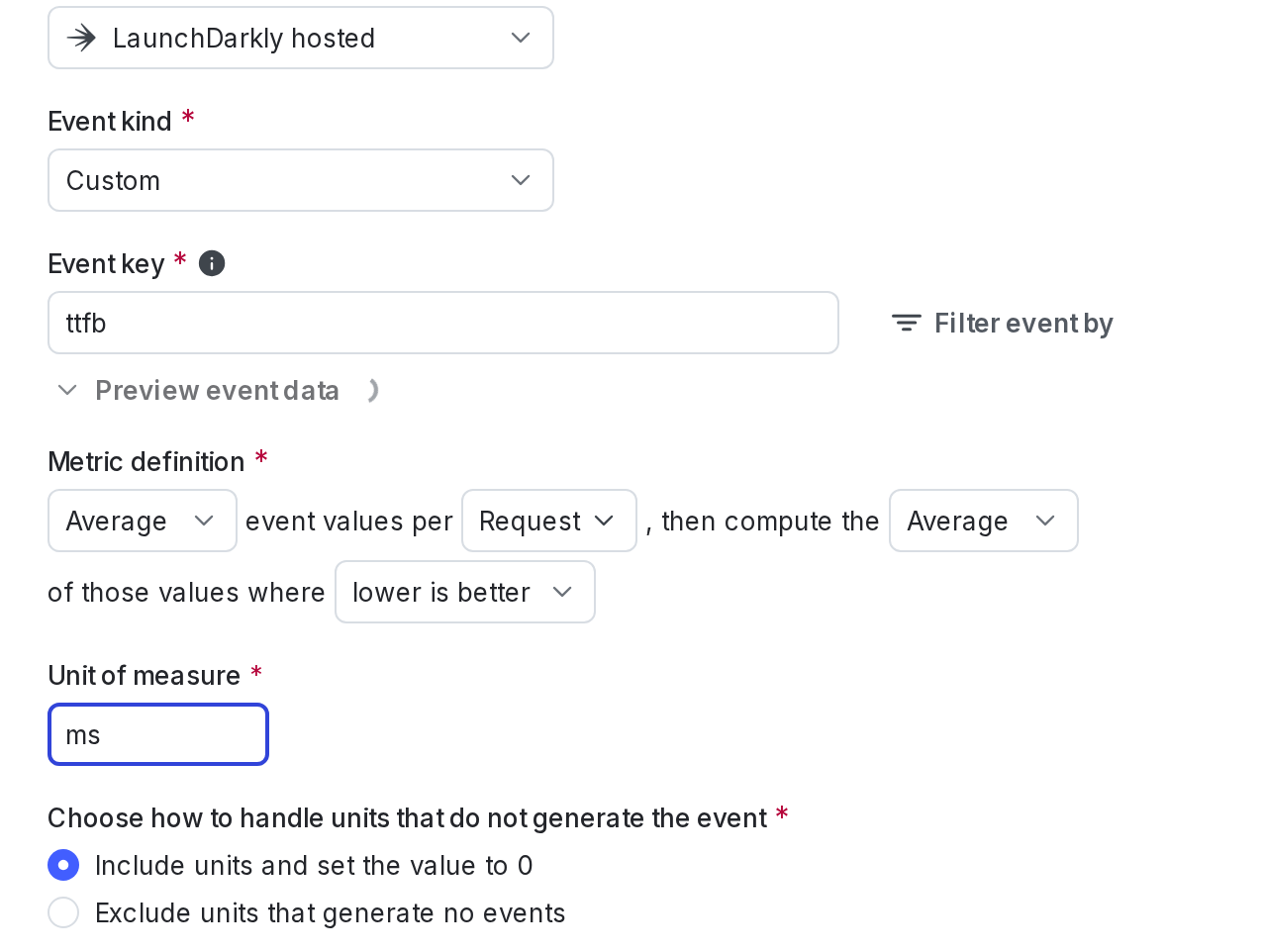 The "Create metric" dialog for a secondary custom numeric metric.