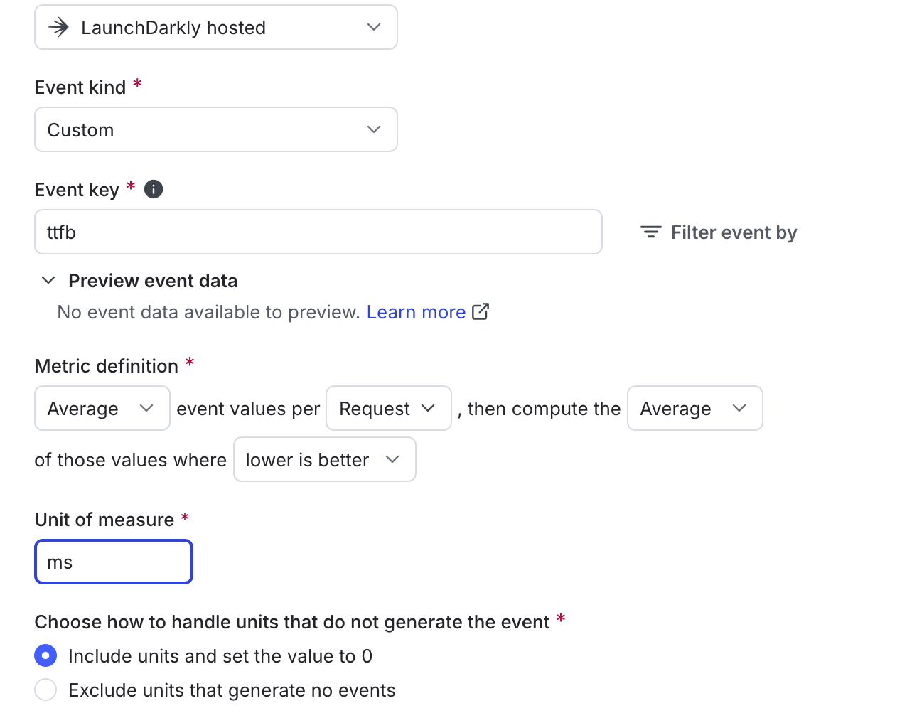 The "Create metric" dialog for a secondary custom numeric metric.