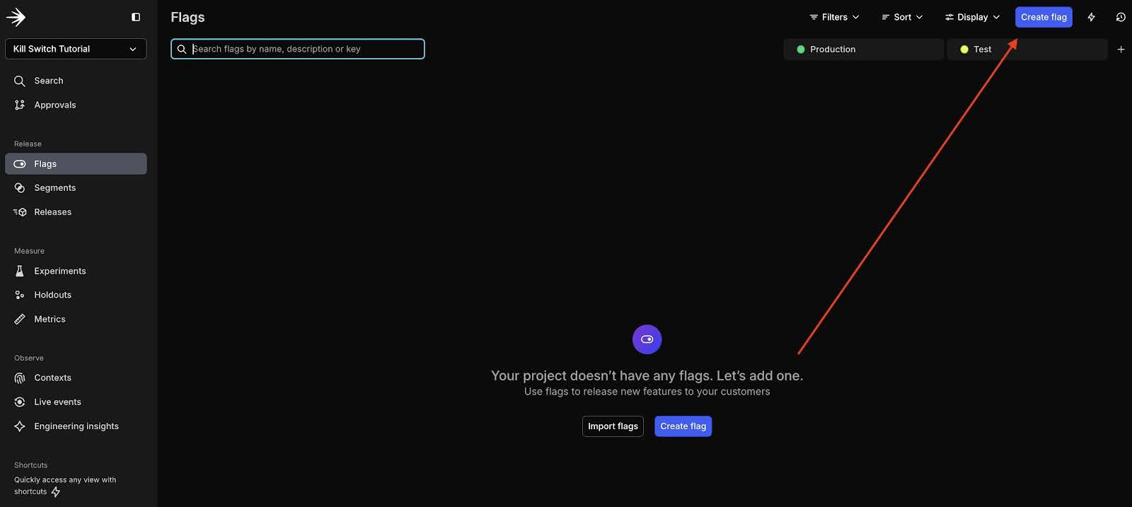 Creating a flag on the LaunchDarkly dashboard