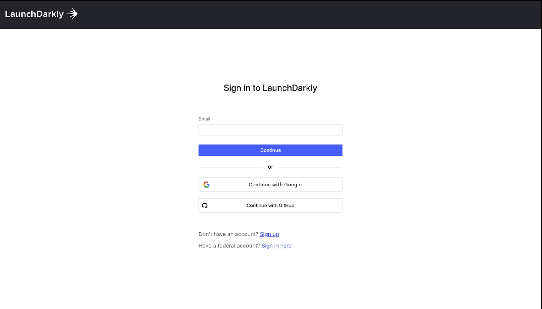 The LaunchDarkly sign in page