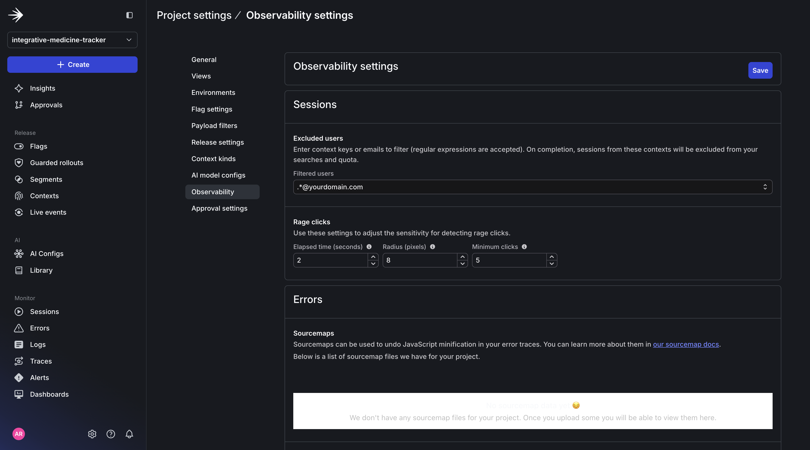 Enabling session replay in the LaunchDarkly UI.