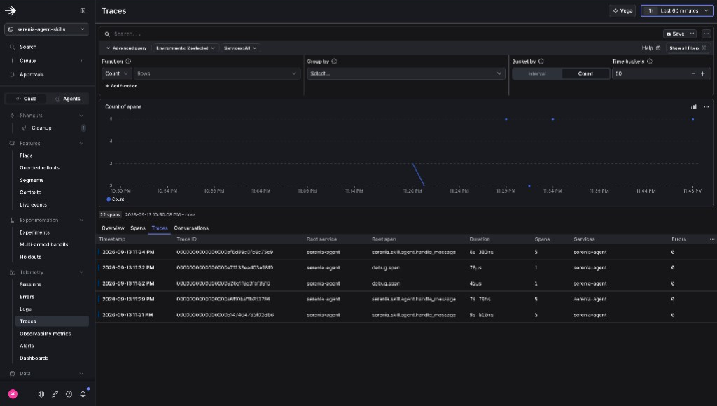 Traces from Datadog appearing in the LaunchDarkly Observe Traces view.