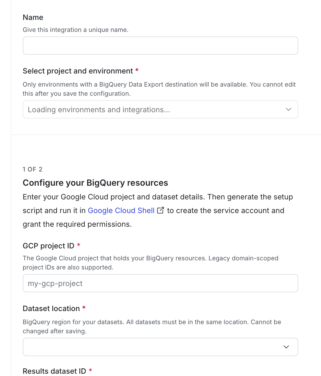The BigQuery native Experimentation configuration panel in LaunchDarkly.