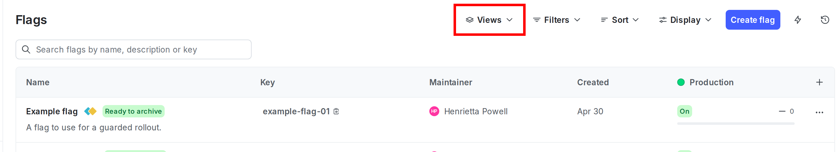 The "Flags" list with the "View" menu called out.