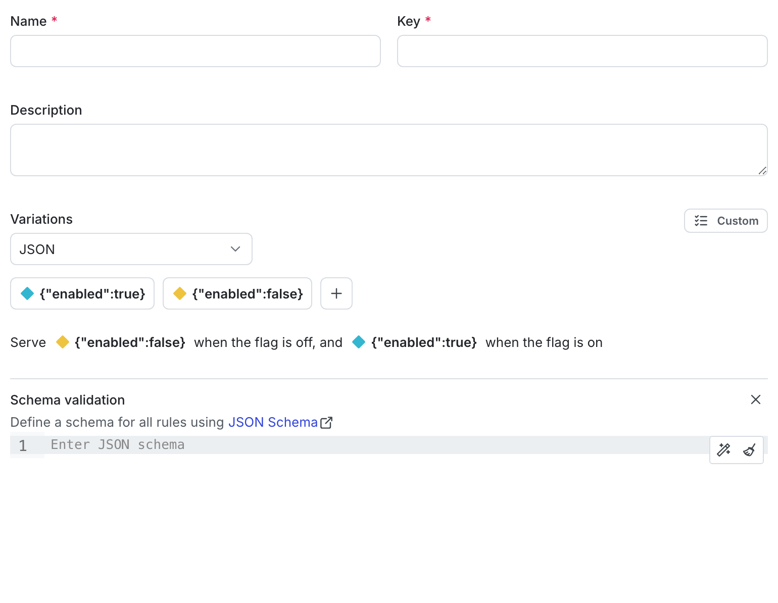 The schema option in the flag creation dialog.