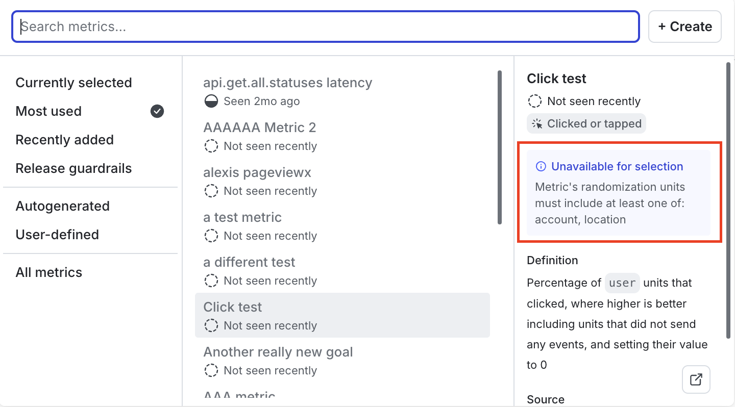 Only metrics with an overlapping analysis unit can be added.