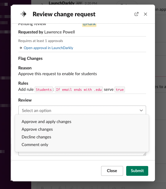 The review actions.