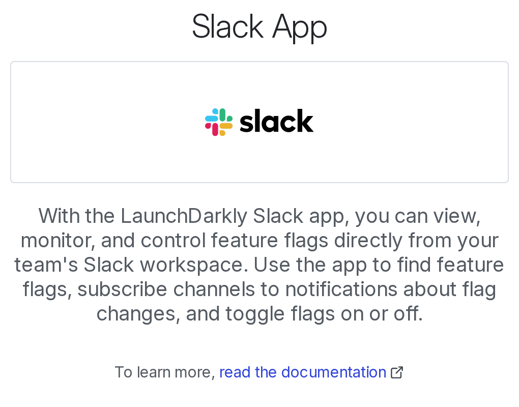 An add integration panel in the LaunchDarkly UI, with the manifest.json "description" field displayed.