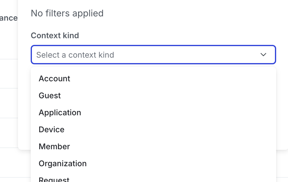 A search query for "user" context kinds.