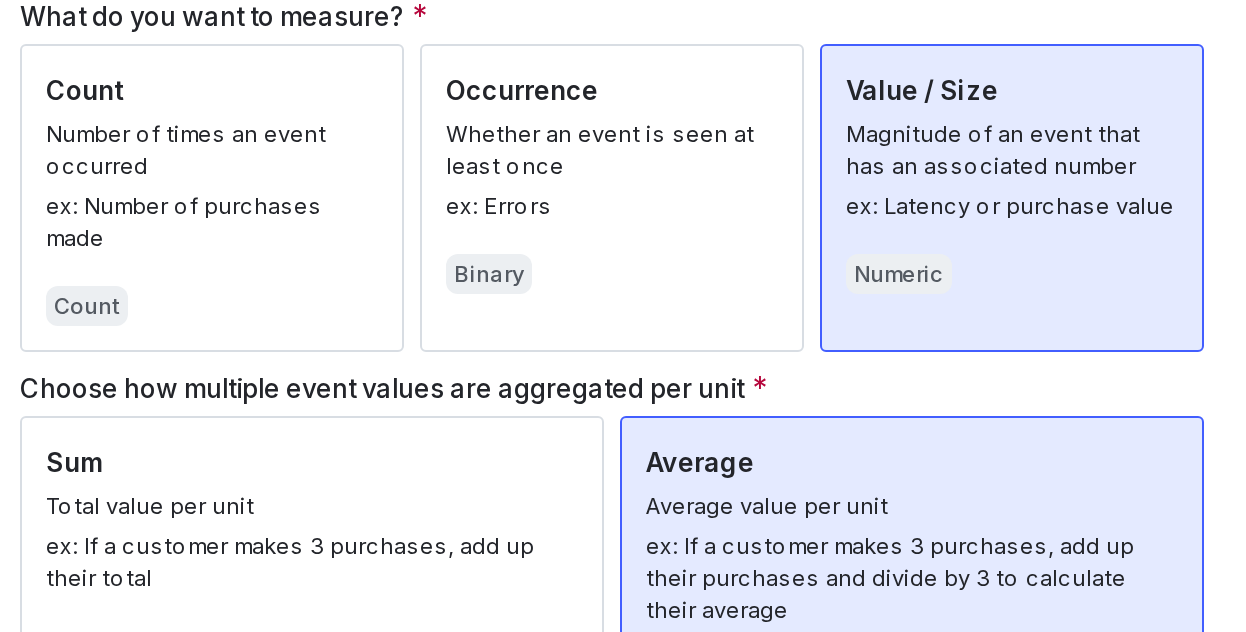 Configuring the aggregation method for numeric metric.